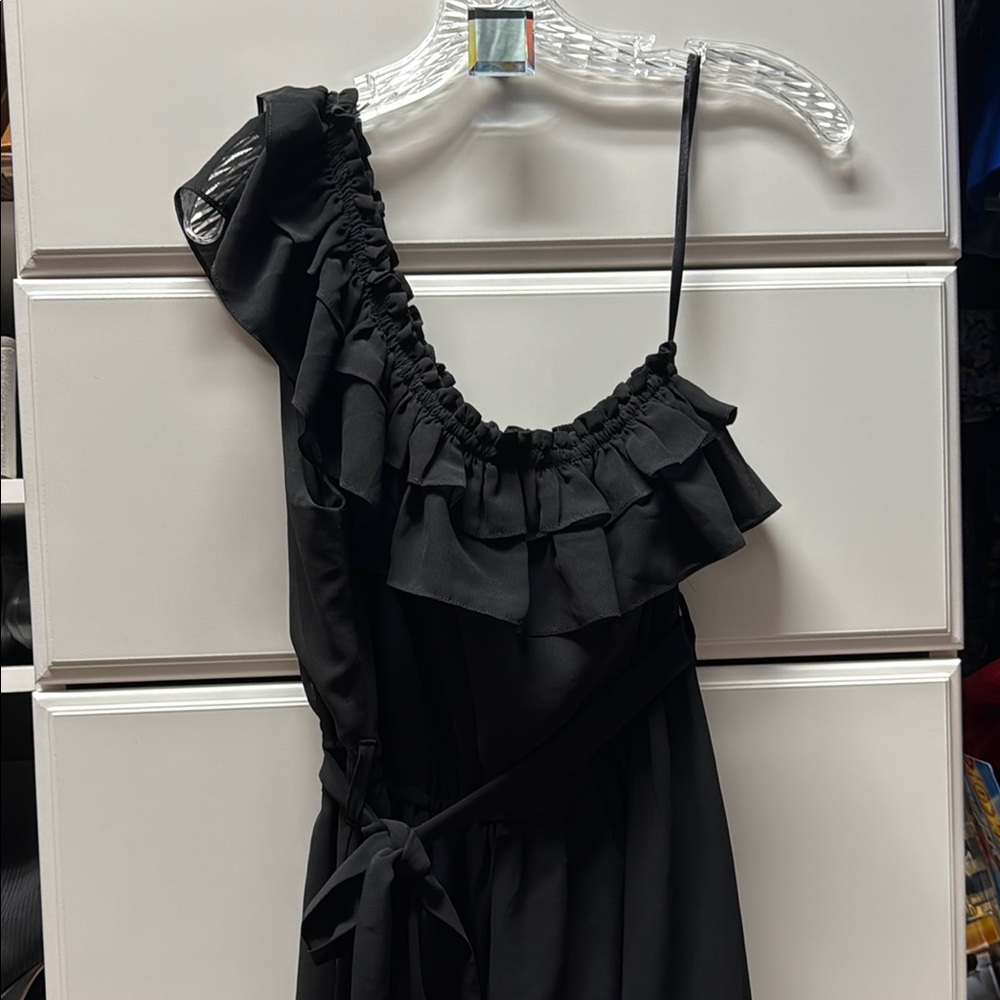 Anthropologie Black Hazel One-Shoulder Ruffle Dress